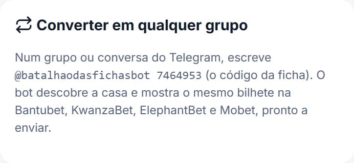Cartão Converter em qualquer grupo com o exemplo de uso do bot
