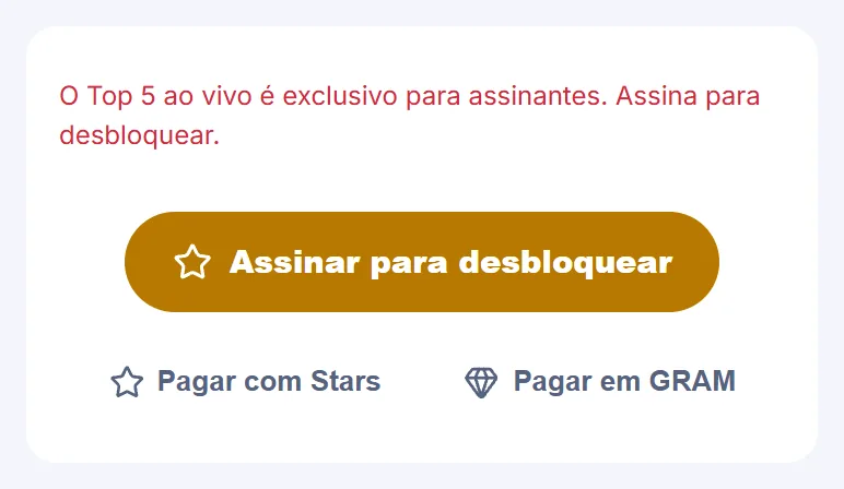 Aviso de função exclusiva para assinantes com o botão Assinar para desbloquear (em Kwanza) e as alternativas Pagar com Stars e Pagar em GRAM